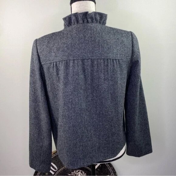 J.Crew Gray Herringbone Donegal Fiona Ruffle collar Blazer jacket size 6 - Picture 2 of 6
